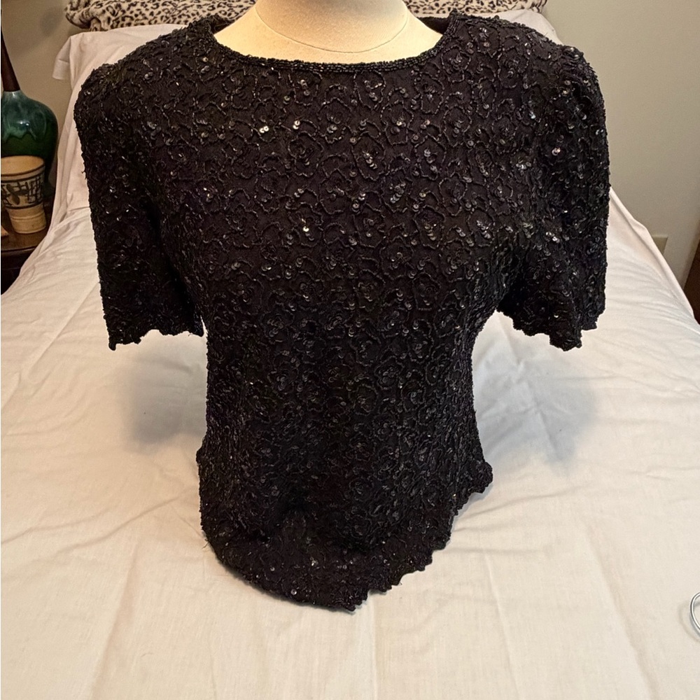 Laurence Kazar Black Sequin Blouse